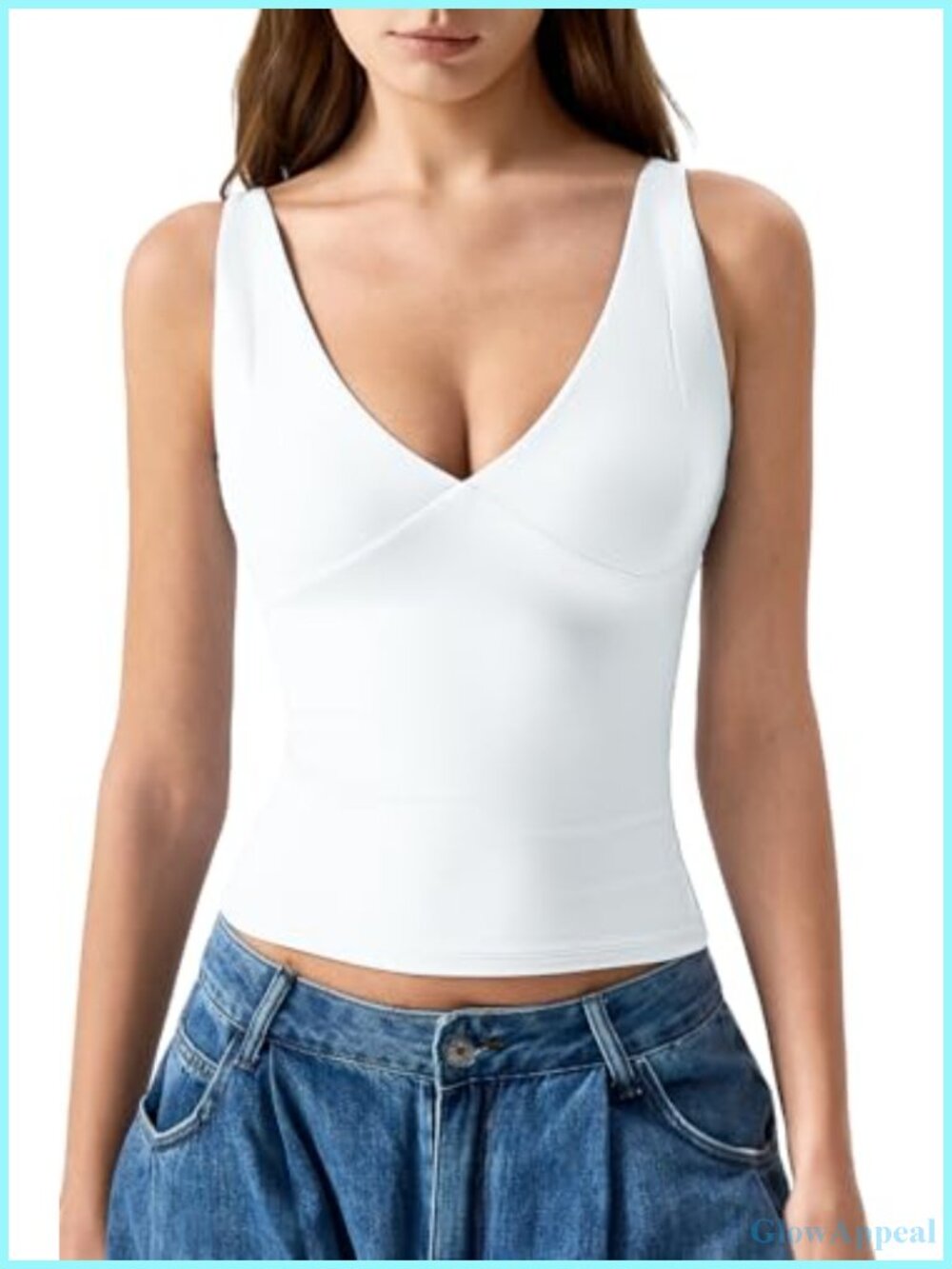 Double Lined V Neck Seamed Cup Tank Top Adjustable Spaghetti Straps Camisole